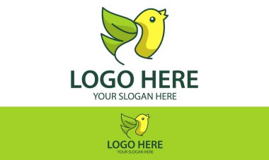 Yellow Color Green Eco Bird Logo Design