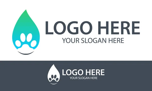 Green Blue Color Animal Paw Water Drop Logo Design — Stock vektor