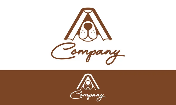 Brown Color Monochrome Dog Book Logo Design — Vettoriale Stock