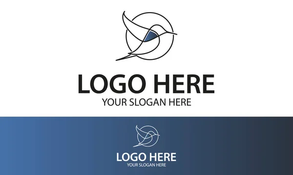 Blue Color Line Art Bird Logo Design — Archivo Imágenes Vectoriales