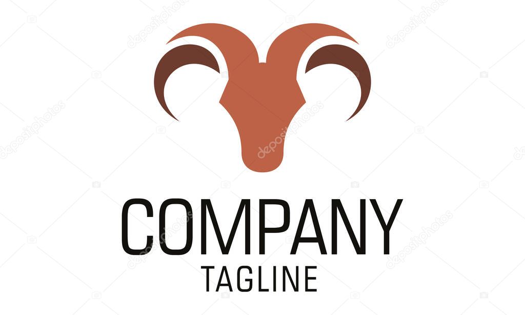 Brown Color Goat with Big Horn Logo Design