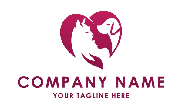 Red Color Animal cat and Dog Woman with Love Logo Design