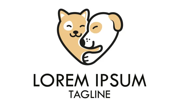 Brown Color Color Animal cat and Dog with Love Logo Design