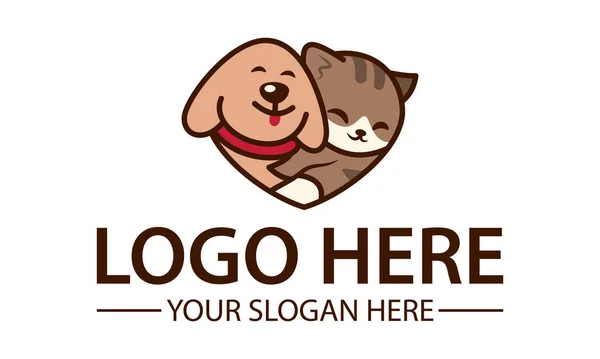 Brown Color Color Animal cat and Dog with Love Logo Design