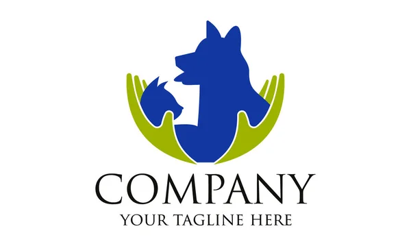 Blue Color Color Animal cat and Dog with hand Logo Design