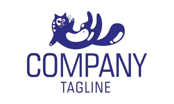 Blue Color Animal Cat Cartoon Logo Design