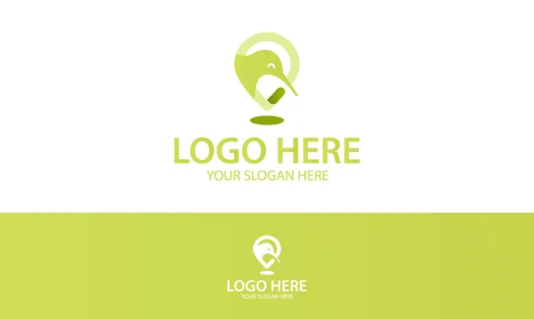Green Color Pin Map Kiwi Logo Design — 스톡 벡터