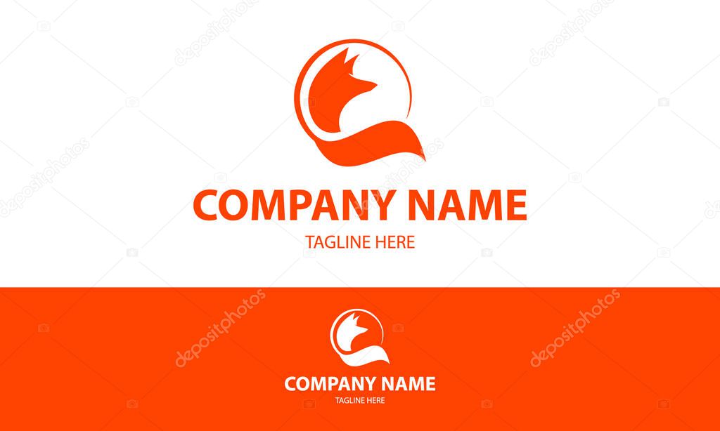 Orange Color Monochrome Circle Fox Head Logo Design