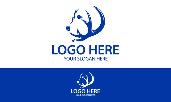 Diseño Logotipo Rama Cara Perro Espacio Negativo Color Azul — Vector de stock