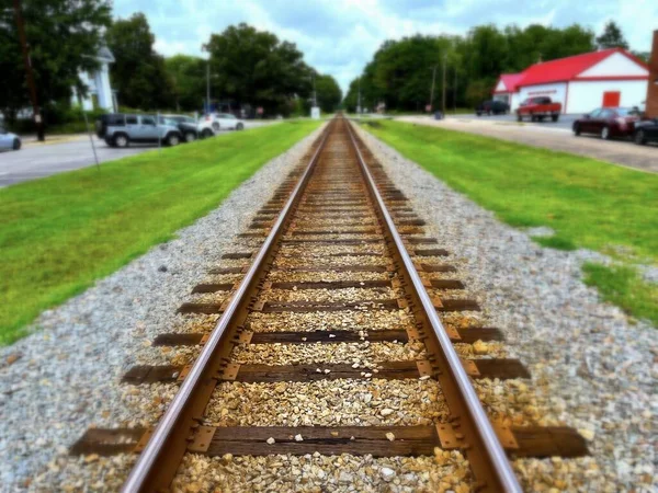 railroad tracks going somewhere in the distance.