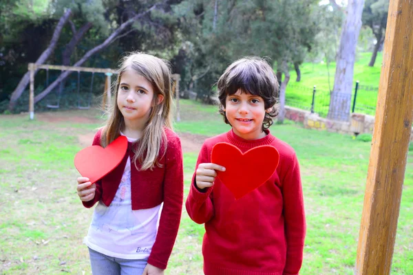 Valentine day red hearts two kids