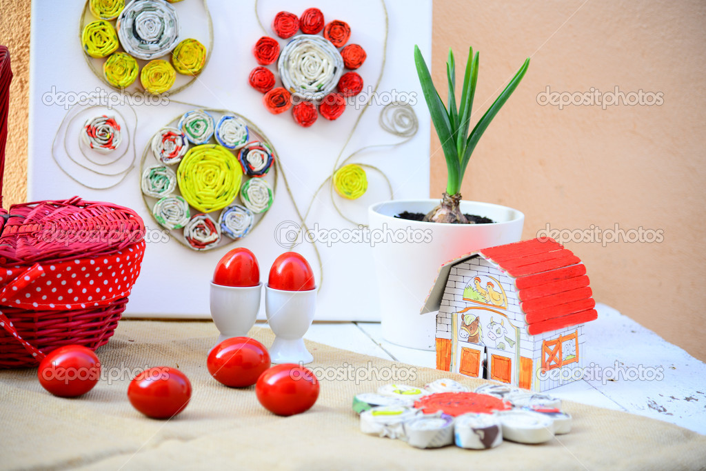 Easter traditional red eggs and decoration