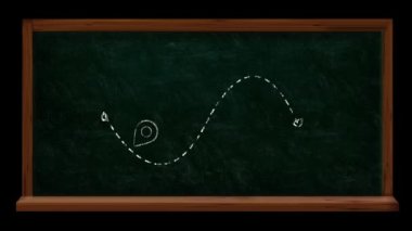 Tebeşir tahtası animasyonu gps veya navigasyon piminin bir yol boyunca hareket ettiğini gösteriyor. Navigasyon kavramı.