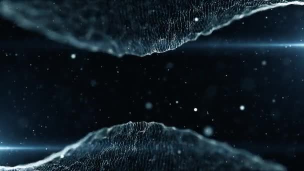 Abstraktní digitální modré barevné vlny s tekoucími malými částicemi a světlem abstraktní pozadí. — Stock video