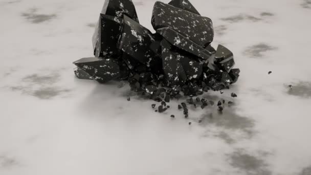Collision cubique sur marbre Sol et se brise en petits morceaux, concept de destruction ralenti rendu 3d — Video