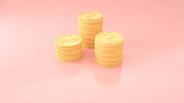 3D Gold Coins Stack på rosa bakgrunn, 3D-myntikon for nettbanner og mobilt påføringsikon. – stockfoto