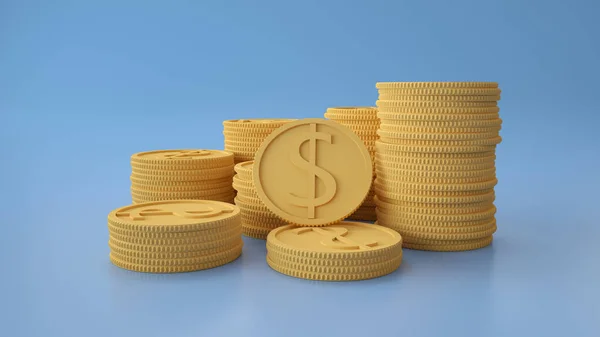 Stacks of dollar coins on blue background. Finance , savings,investment 3d illustration — Fotografia de Stock