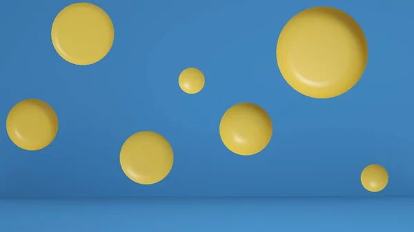 3d rendering podium minimal blue and yellow background scene, minimal abstract background — ストック写真