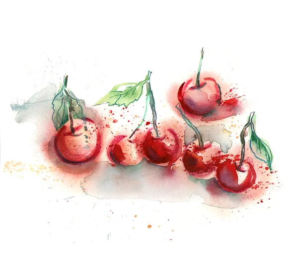 Watercolor Cherries — Stock Photo, Image