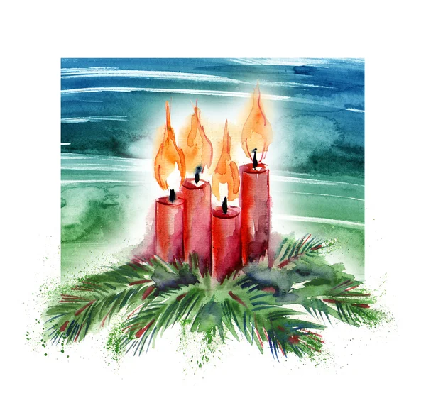 Aquarell Weihnachtskerzen — Stockfoto