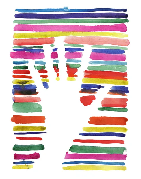 Watercolor stripes and silhouette of hand — Stock Photo, Image