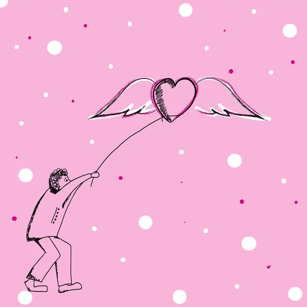 Man fångar ett hjärta. vektor illustration. — Stock vektor