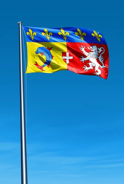Rhone-Alpes (França) bandeira acenando ao vento — Fotografia de Stock