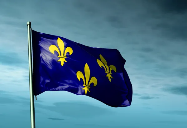 Ile-de-France (Francie) vlajka mávala na vítr — Stock fotografie
