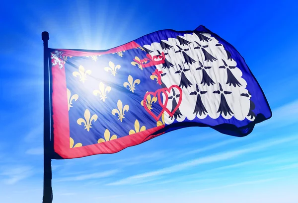 Pays de la Loire (França) bandeira acenando ao vento — Fotografia de Stock