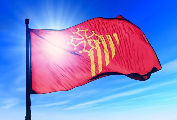 Languedoc-Roussillo (France) flag waving on the wind — Stock Photo, Image