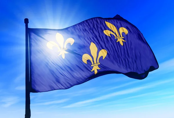 Ile-de-France (France) flag waving on the wind — Stock Photo, Image