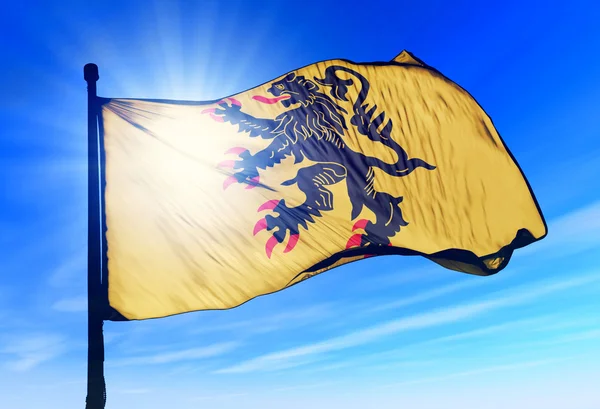 Bendera Nord-Pas-de-Calais (Prancis) mengibarkan angin — Stok Foto