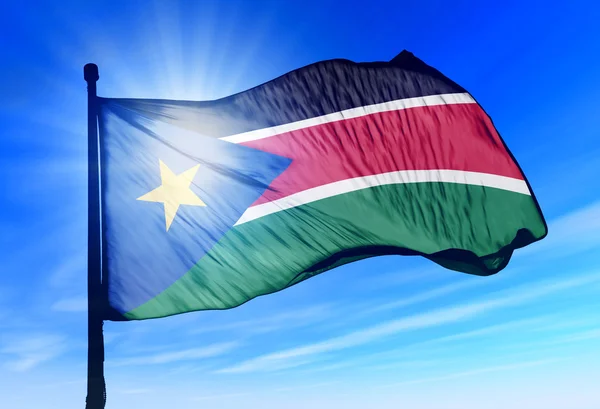 South Sudan flag waving on the wind — Stock Photo, Image