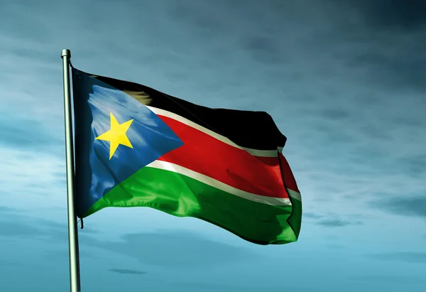 South Sudan flag waving on the wind — Stock Photo, Image