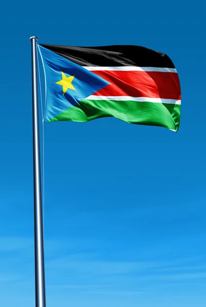 South Sudan flag waving on the wind — Stock Photo, Image