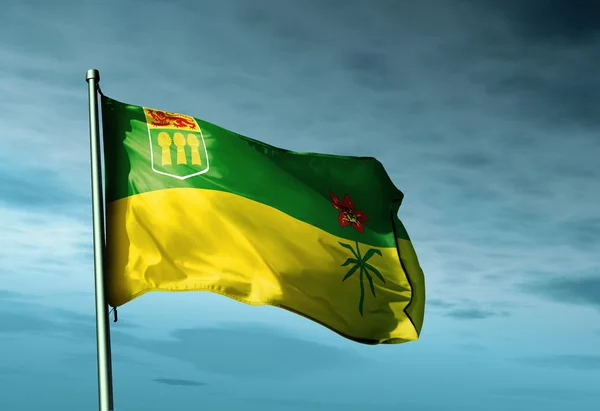 Bandera de Saskatchewan (Canadá) ondeando al viento — Foto de Stock