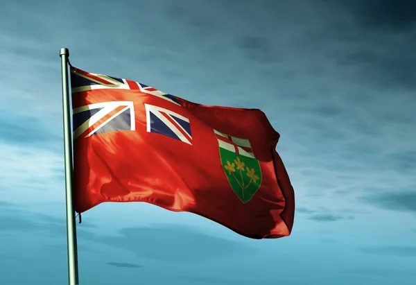 Ontario (Kanada) vlajka mávala na vítr — Stock fotografie