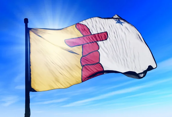 Nunavut (Kanada) vlajka mávala na vítr — Stock fotografie