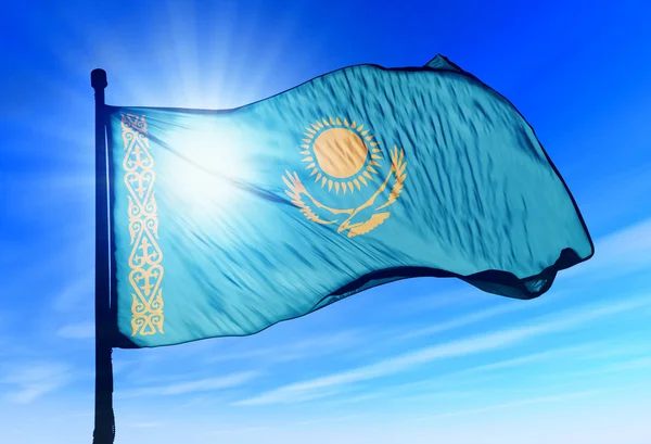 Kazakhstan flag waving on the wind — Stock Photo, Image