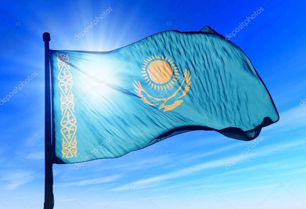 Kasachstan-Flagge weht im Wind - Stockfotografie: lizenzfreie Fotos ©  flogeljiri 42562877