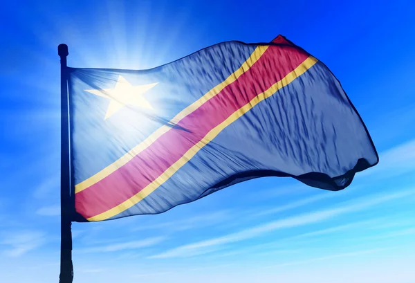 Demokratische Republik Kongo weht die Flagge im Wind — Stockfoto