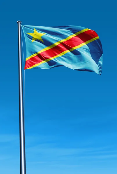 Bandeira da República Democrática do Congo acenando ao vento — Fotografia de Stock