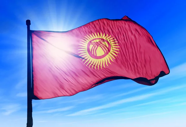 Kyrgyzstan flag waving on the wind — Stock Photo, Image