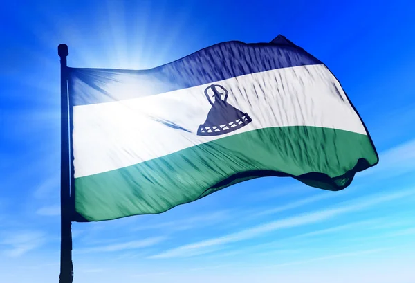 Rüzgarda sallayarak Lesoto bayrağı — Stok fotoğraf