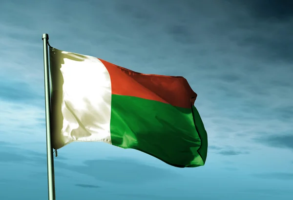 Madagascar flag waving on the wind — Stock Photo, Image