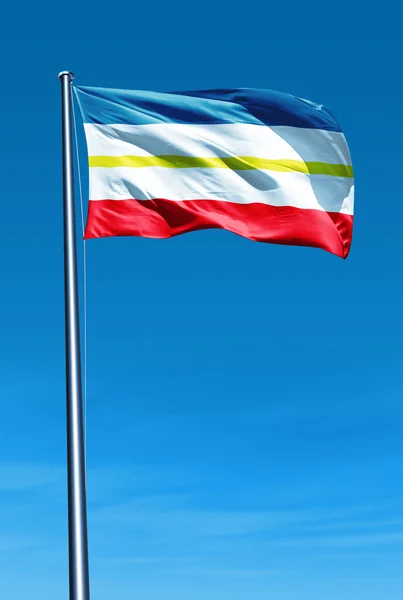 Meclemburgo Pomerania Anteriore (GER) bandiera sventola sul vento — Foto Stock