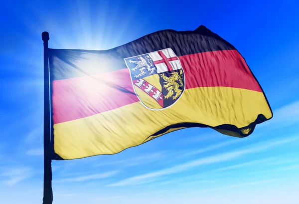 Saarland (GER) flag waving on the wind — Stock Photo, Image