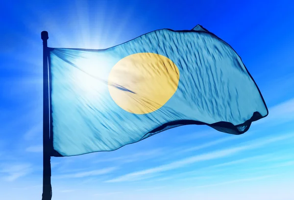 Palau flag waving on the wind — Stock Photo, Image