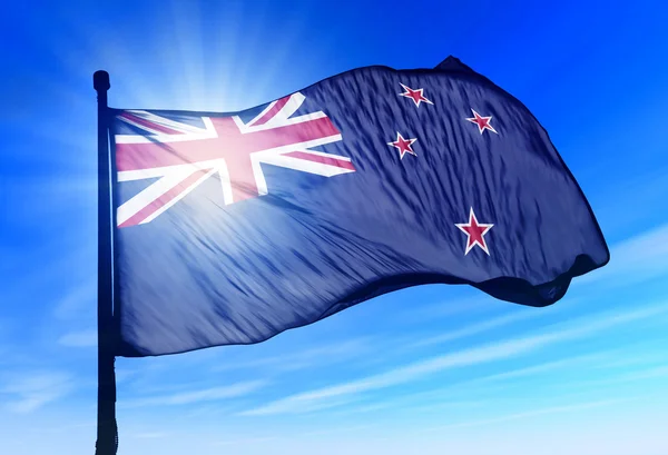 Novozélandská vlajka mávala na vítr — Stock fotografie