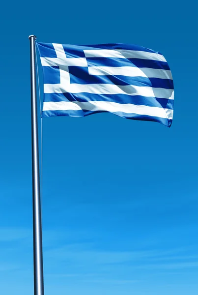希腊国旗在风中飘扬 — 图库照片